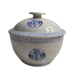3500 Vintage Blue‎ Heron Chinese Porcelain Lidded Rice Bowl